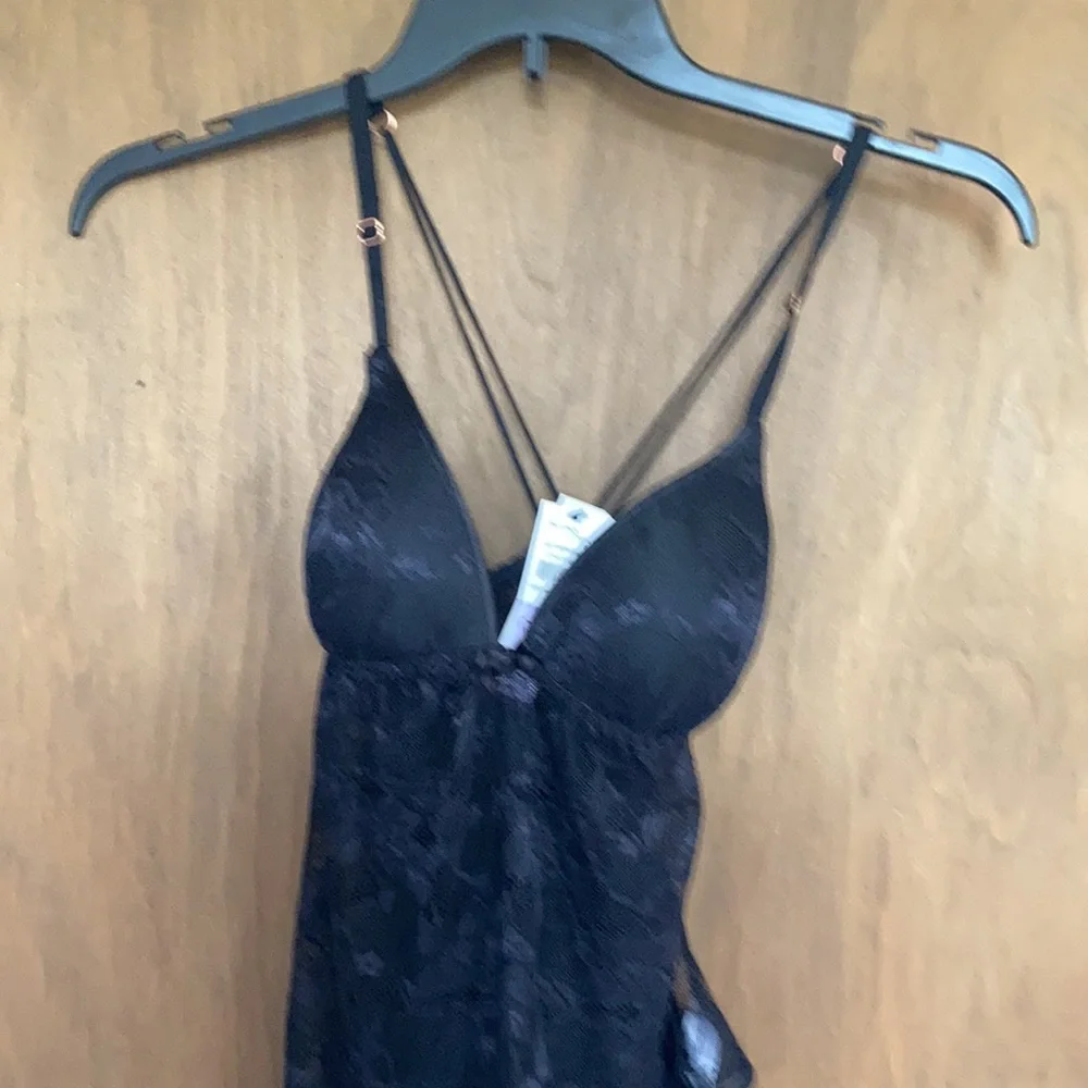 babydoll & panty set lace with padded bust adjustable strap black size S - Picture 4 of 15